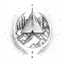 Pine Treen with hills inside of an arrow head  tattoo design idea
