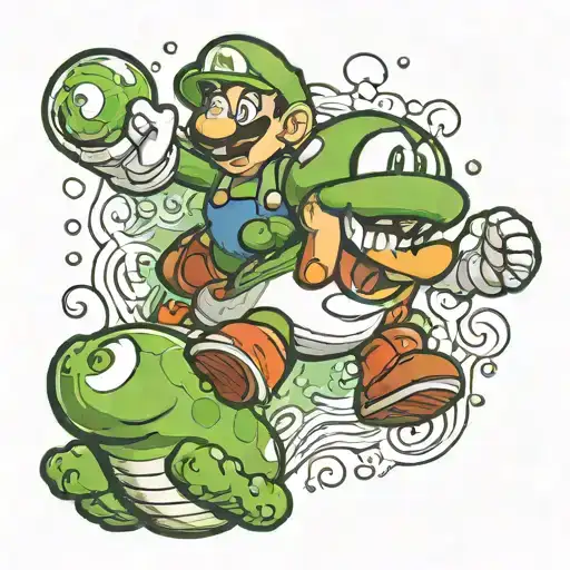 super mario bros jumping taking green mushroom 1-up tattoo design idea