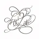 cursive G and K with a heart tattoo design idea