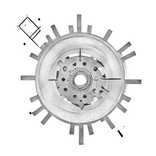 A minimalist design of two interconnected gears representing the perfect balance between their careers and relationship tattoo design idea