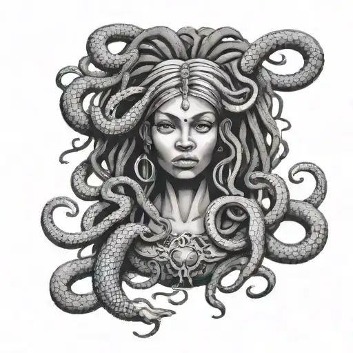 african medusa with dreadlocks and snakes intertwined tattoo design idea
