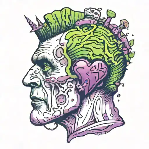 frankenstein heart purple green tattoo design idea