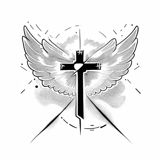 simple cross with wings tattoo design idea