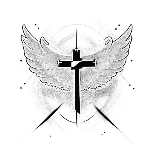 simple cross with wings tattoo design idea