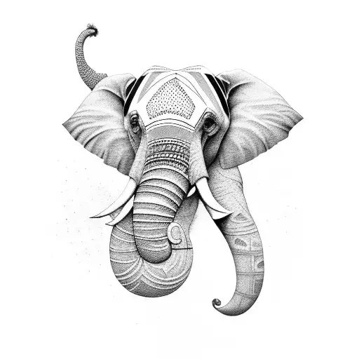 Elephant head indian  tattoo design idea