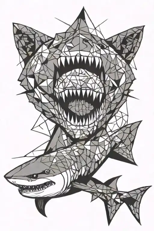 shark with a broken head and a bear in rage tattoo design idea