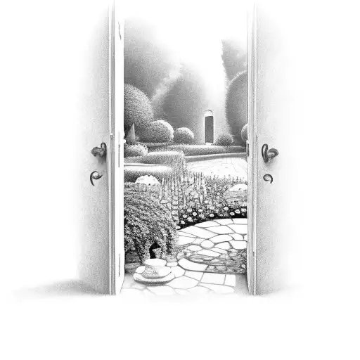 OPEN DOOR TO A SECRET GARDEN tattoo design idea