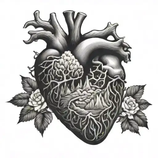 anatomical heart with western landscape tattoo design idea