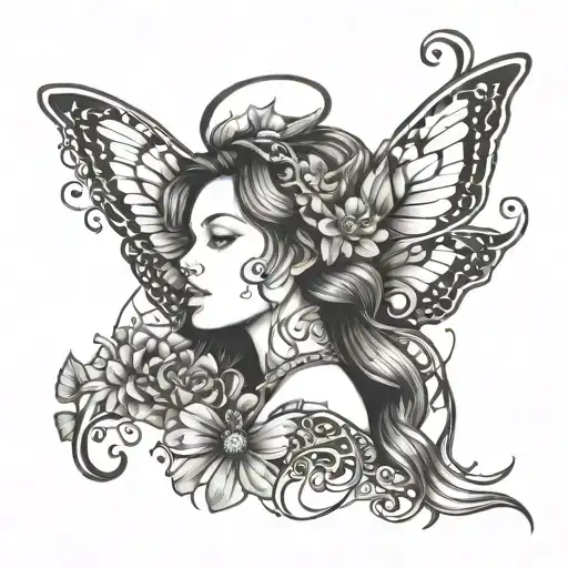 queen Phoenix butterfly angel  tattoo design idea