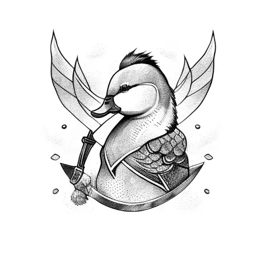 duck with sword on the back tattoo design idea