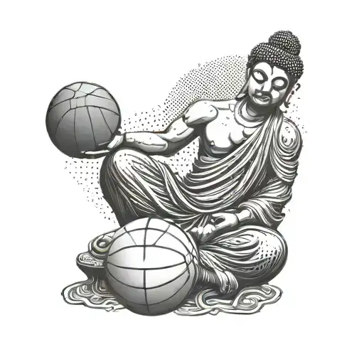 A buddha meditating on a basketball, representing mindfulness and passion for the sport tattoo design idea