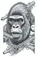 gorilla, guns, fire tattoo design idea