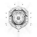 A powerful tattoo design showcasing a shield with intricate wood grain patterns, symbolizing your role as a father and protector tattoo design idea