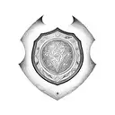 A powerful tattoo design showcasing a shield with intricate wood grain patterns, symbolizing your role as a father and protector tattoo design idea