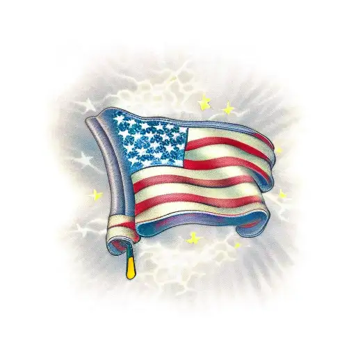 American flag with Isaiah 6:8 bible versewritten in the stripes tattoo design idea