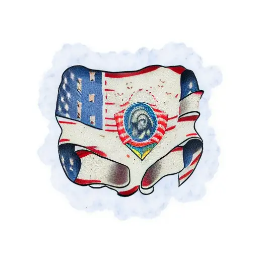 tattered American flag with Isaiah 6:8 written in the stripes tattoo design idea