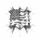 tattered American flag with Isaiah 6:8 written in the stripes tattoo design idea