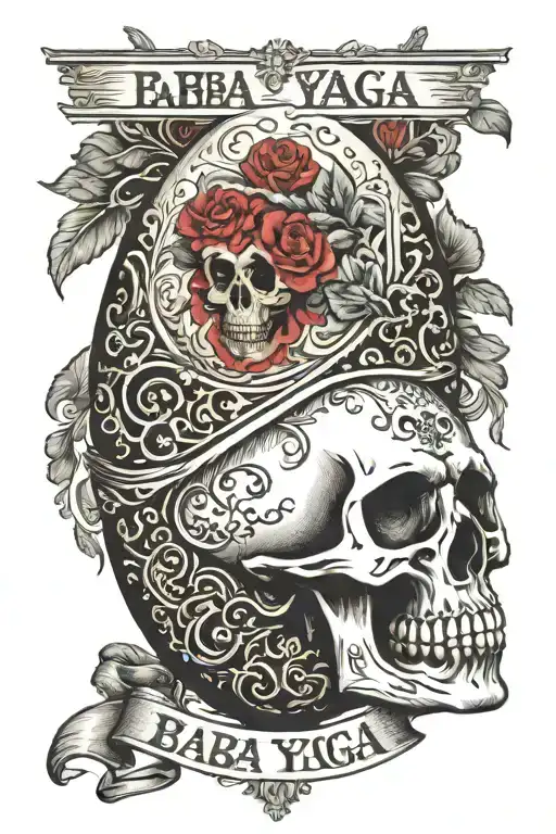 faberge egg with baba yaga text no skull tattoo design idea
