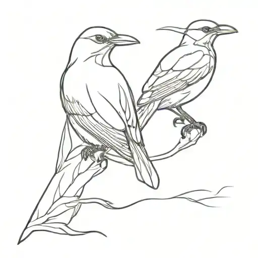 nightingale and raven perched tattoo design idea