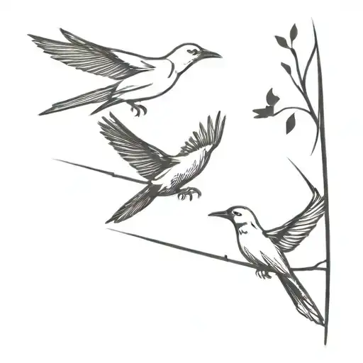 nightingale and raven flying tattoo design idea