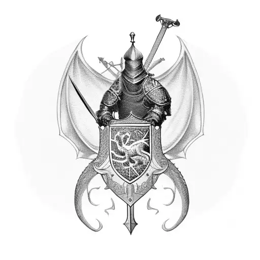 Polish knight riding a sword-wielding dragon tattoo design idea