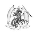 Polish knight riding a sword-wielding dragon tattoo design idea
