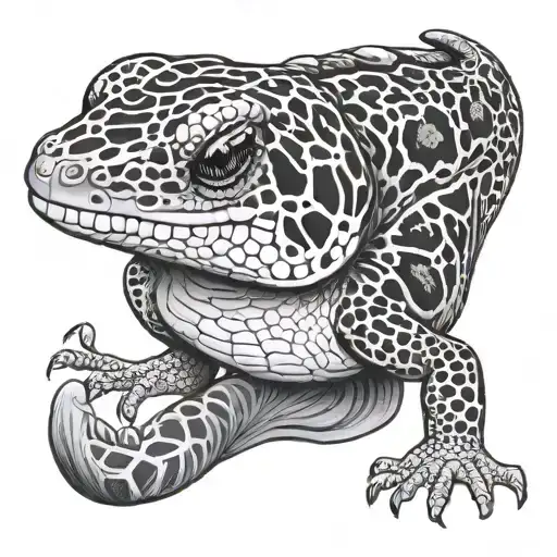 leopard gecko black white tattoo design idea