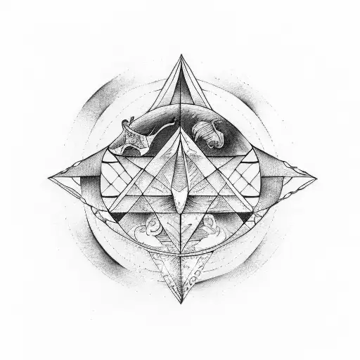 An abstract design representing the elements of water, earth, and air, symbolizing the zodiac signs Pisces, Capricorn, and Gemini tattoo design idea