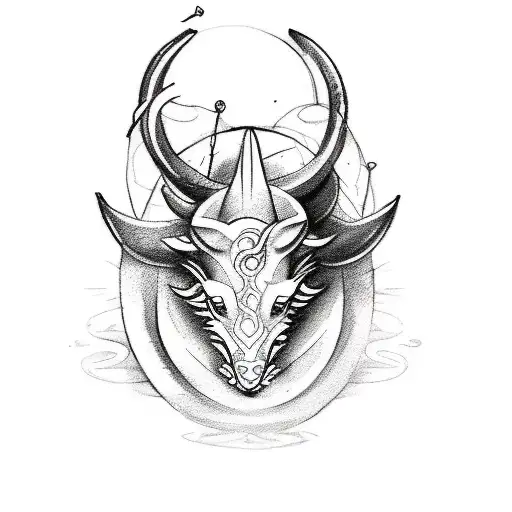 A sketch-style tattoo of a mythical creature inspired by the zodiac signs Pisces, Capricorn, and Gemini, combining elements of each sign in a creative way tattoo design idea