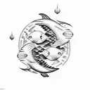 A nature-inspired tattoo featuring elements associated with Pisces, Capricorn, and Gemini such as fish, mountains, and twins, rendered in a detailed dotwork style tattoo design idea