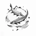 A nature-inspired tattoo featuring elements associated with Pisces, Capricorn, and Gemini such as fish, mountains, and twins, rendered in a detailed dotwork style tattoo design idea