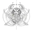 A sketch-style tattoo of a mythical creature inspired by the zodiac signs Pisces, Capricorn, and Gemini, combining elements of each sign in a creative way tattoo design idea