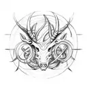 A sketch-style tattoo of a mythical creature inspired by the zodiac signs Pisces, Capricorn, and Gemini, combining elements of each sign in a creative way tattoo design idea