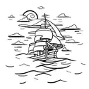 sea, ship, sky, sun tattoo design idea