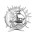 sea, ship, sky, sun tattoo design idea