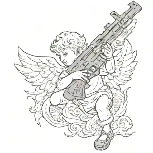 cherub with AK 47 gun  tattoo design idea