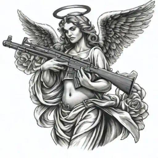angel with AK 47 gun  tattoo design idea