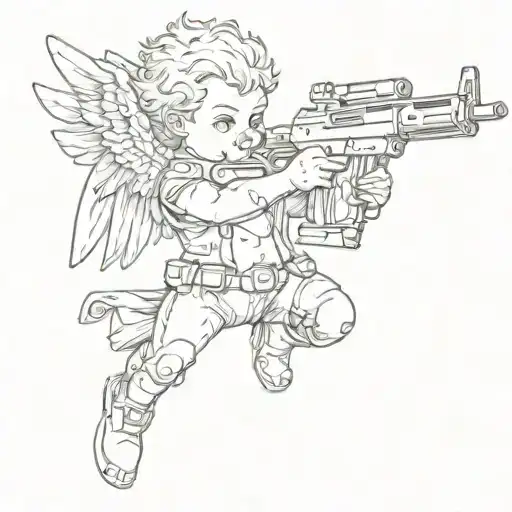 cherub with submachine gun  tattoo design idea