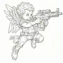 cherub with submachine gun  tattoo design idea