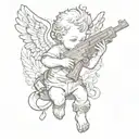 cherub with submachine gun  tattoo design idea