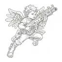 cherub with submachine gun  tattoo design idea