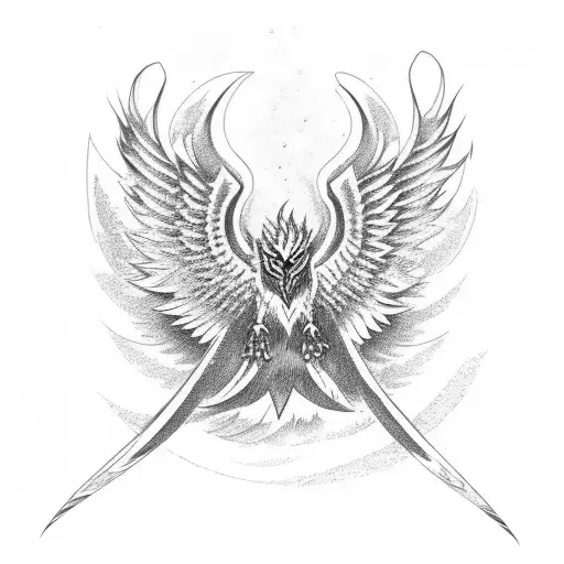 Phoenix flying over tired warriors tattoo design idea