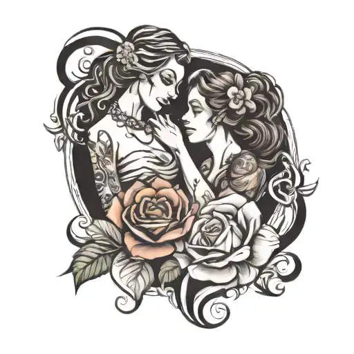 I want a tattoo design for a man who loves two women. The tattoo should symbolize deep emotions, love, and connection tattoo design idea