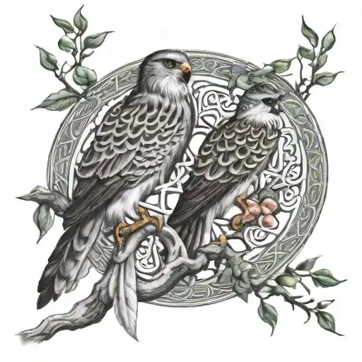 Celtic tree of life branch polish falcon tattoo design idea