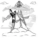 A minimalist tattoo of a windmill (symbolizing Don Quixote) surrounded by nature elements like trees and mountains. tattoo design idea