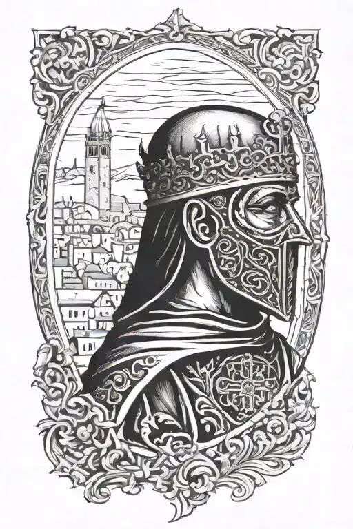 king Baldwin IV jerusalem with mask tattoo design idea
