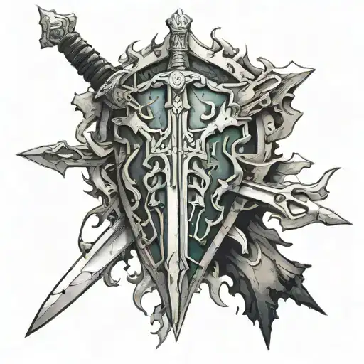 Design Concept: Theme: Combine elements of Berserk and stoicism Elements: Shield, great sword, or spear Shape: Rectangul tattoo design idea