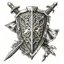 Design Concept: Theme: Combine elements of Berserk and stoicism Elements: Shield, great sword, or spear Shape: Rectangul tattoo design idea