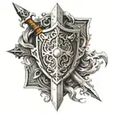 Design Concept: Theme: Combine elements of Berserk and stoicism Elements: Shield, great sword, or spear Shape: Rectangul tattoo design idea