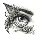 Tattoo on the occasion of the birth of a daughter with her eye, clock and date of birth 07/18/2022 to use for her dad tattoo design idea